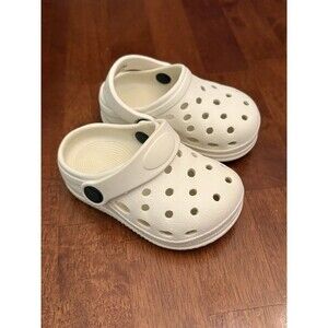 Ivory White Toddler Slip On Croc Like Shoes Sandals, Rubber, Unisex, Sz 17-18